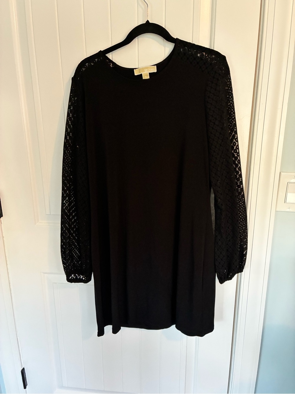 Michael Kors Black Mini Dress with Crochet Long Sleeves